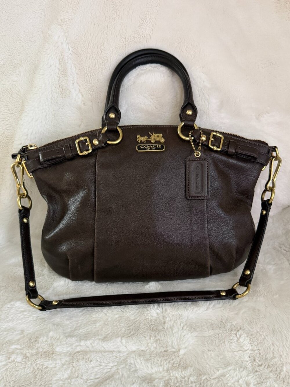 Coach Madison Sophia Vintage Brown Leather Satchel Handbag Convertible Purse Y2K
